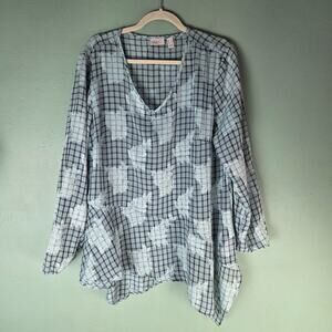 LOGO by Lori Goldstein Womens L Printed Burnout Sheer Woven Blouse Top